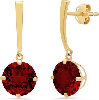 MAX + STONE 14k Yellow Gold Solitaire Round-Cut Gemstone Drop Earrings (8mm)