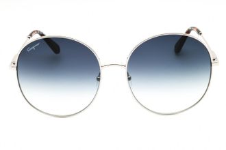 Ferragamo SF299S Oversized Round Metal Sunglasses - Silver