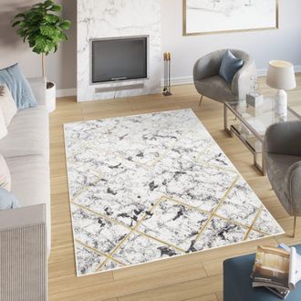 Tapiso Alfombra de polipropileno en crema, oro y grafito 120x170 cm