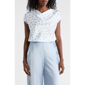 Renee C Cowl Neck Cap Sleeve Satin Top in White/Blue at Nordstrom Rack, Size X-Large