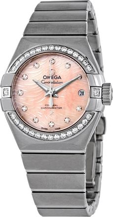 Omega Pre-owned Omega Constellation Pink Mother of Pearl Diamond Dial Automatic Ladies Watch 123.15.27.20.57.002