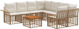 vidaXL Conjunto De Sof&aacute;s De Exterior 9 Uds. Natural Y Crema Vidaxl