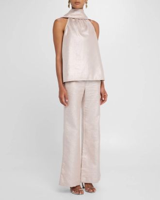 Toccin Hattie Sleeveless Tie Neck Top In Rose