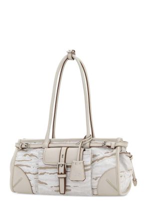 Prada Womens Printed Canvas Medium Prada Bonnie Shoulder Bag Bianco Borse A Mano