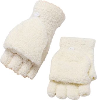 Generic Women Men Winter Warm Fingerless Gloves Mittens Plush Soft Touch Screen Gloves with Cover Windproof Half Finger Glove Cozy Fluffy Glove for Daily Outd