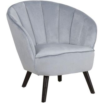 Beliani Sillón tapizado en tela de terciopelo gris claro silla decorativa con respaldo glam forma de concha Dala