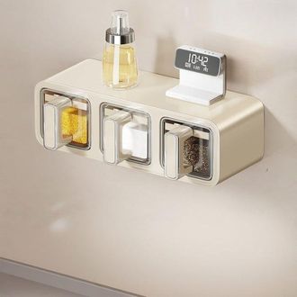 OEM Caja Para Especias De Cocina, Juego De 3 Botes Para Especias, Montaje En Pared, No Requiere Taladrar, Para Almacenar Sal Y Otros Condimentos - 26,5 &times; 