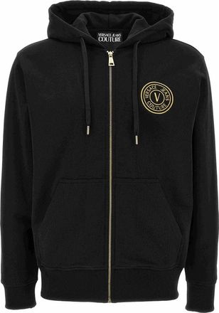 Versace Jeans Couture Logo-geborduurde Rits Hoodie Sweater - Heren - Vesten met rits - Zwart - M - Hoodies & sweatvesten