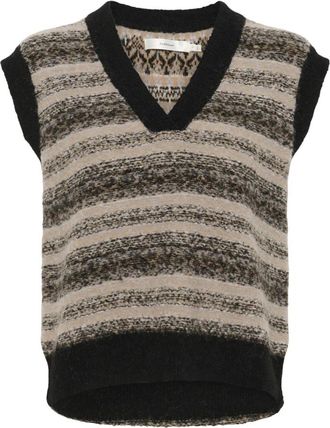 Inwear Fairisle Gebreid Vest met Korte Mouwen - Dames - V-hals truien - Bruin - XS - Truien & Vesten