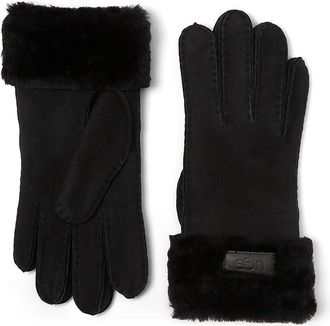 UGG Turn Cuff Water Resistant Sheepskin Womens Gloves Extreme Cold Weather Womens Gloves Black : LG, Leather/Sheepskin