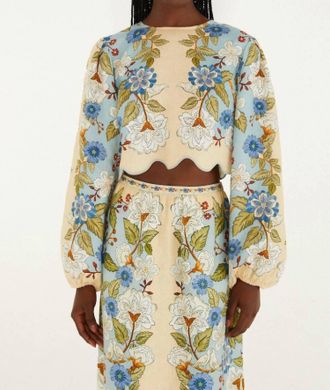 Farm Rio Scarf Blouse In Green Garden