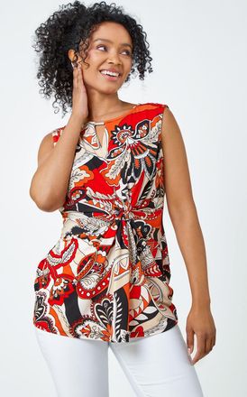 Roman Paisley Print Twist Stretch Top