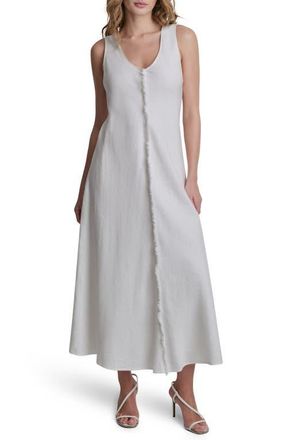 DKNY Fray Linen Dress in White at Nordstrom, Size Xx-Small