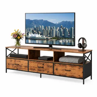 Relaxdays Relaxdays Mueble Tv Negro Industrial Con Cajones, Mdf Y Metal, Almacenaje Multimedia, 50x147x40 Cm