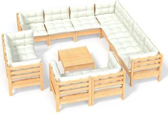 vidaXL Muebles De Jard&iacute;n 12 Piezas Y Cojines Madera Maciza De Pino Vidaxl