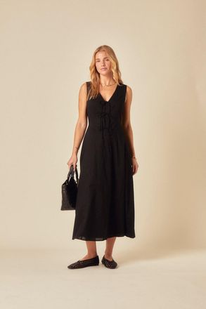 Nobody's Child Black Tie Front Terra Midi Dress