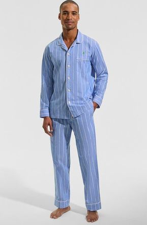 Lands End Poplin Pajama Pants in Muted Cobalt Blue/white Stripe at Nordstrom, Size Xlt