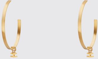 Elisabetta Franchi Orecchini a cerchio in ottone color oro con charm logato