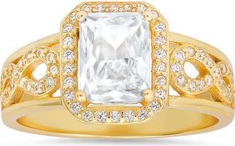 Queen Jewels Sterling Silver Radiant Cut Cubic Zirconia Halo Ring in Gold at Nordstrom Rack, Size 10