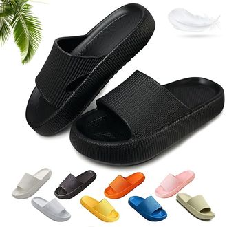 Generic Non Slip Slippers with Thick Sole, Soft EVA Foam Sliders, Quick Dry House Slippers for Couple (Black, One Size, Adult, Women, 11, Numeric, UK Footwear