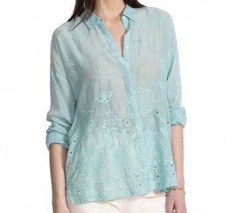 Johnny Was Slim Audrey Button Down Shirt In Marine Blue
