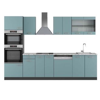 Vicco Mueble De Cocina R-line, Gris Azulado/antracita, 300 Cm Con Armario Alto, Et M&aacute;rmol