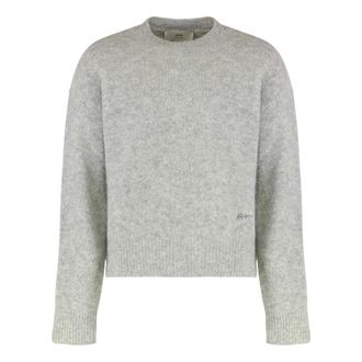 Ami Round-neck Knitwear, male, Gray, Size: XS Sweater with round neck in mixed wool