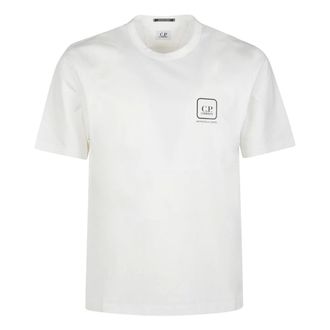 C.P. Company T-Shirts, male, White, Size: S Logo Crew Neck T-Shirt