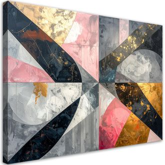 Feeby Impresi&oacute;n De Imagen Abstracci&oacute;n Geom&eacute;trica En Gris Y Rosa 100x70