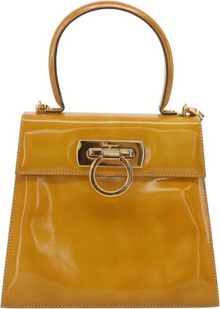 Ferragamo Gancini Patent Leather Yellow Patent_Leather Handbag (Pre-Owned)