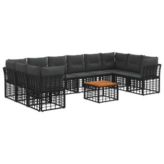 vidaXL Conjunto De Sof&aacute;s De Exterior 11 Pcs Negro Y Gris Oscuro Vidaxl