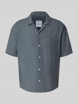 Only & Sons Relaxed Fit Freizeithemd aus Baumwoll-Leinen-Mix Modell CAIDEN in Petrol, Gr&ouml;&szlig;e L