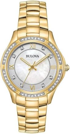 Bulova Quartz Crystal White Mother of Pearl Dial Ladies Watch 98L256