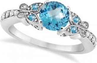 Allurez Butterfly Blue Topaz & Diamond Engagement Ring Platinum (1.78ct)