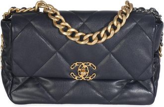 Chanel Blue Quilted Lambskin Leather Medium 19 Flap Bag (Authentic Pre-Loved)