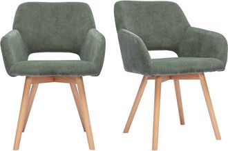 Miliboo Sillas De Tela De Pana Verde Caqui Y Madera Clara (juego De 2) Laurette
