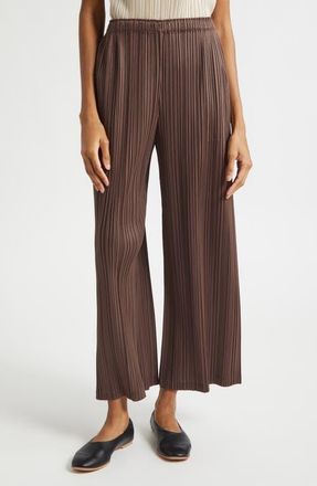 Issey Miyake Loop Pleated Wide Leg Ankle Pants in Dark Brown at Nordstrom, Size 4