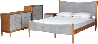 Baxton Studio Taylin Mid-Century Corduroy & Wood Queen 4pc Bedroom Set