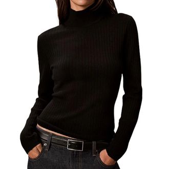 Calvin Klein Merino coltrui sweater - Dames - Truien - Zwart - Maat: S Wol