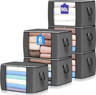 OEM Juego De 6 Bolsas De Almacenamiento Grandes De 90 Litros, Organizador De Ropa Plegable Con Asas Reforzadas Para Ropa, Mantas, Edredones, S&aacute;banas, Almo