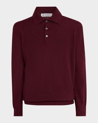 Brunello Cucinelli Men & apos;s Cashmere Knit Long-Sleeve Polo Shirt