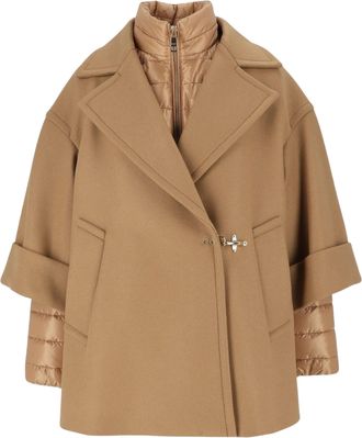 Fay Camel Brown Layered Wool-Blend Coat
