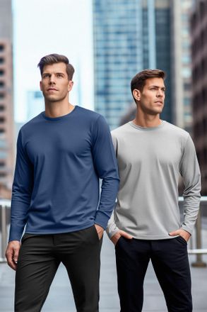 Trendyol MAN Heren Grijs Effen 2-pack Lang Regular fit T-shirts