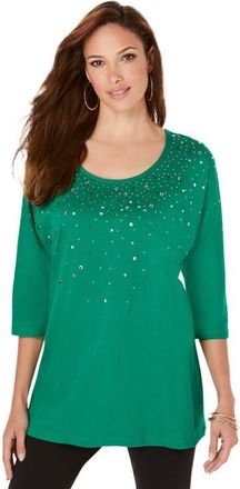 Roaman's Three Quarter Sleeve Embellished Tunic in Midnight Vine Rhinestone at Nordstrom, Size 24