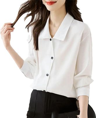 Generic Fashion Long Sleeve Turn Down Collar Shirt for Women Business Casual White Blouse