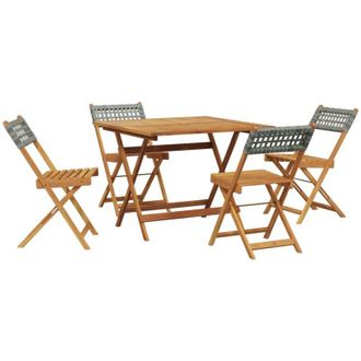 vidaXL Set De Comedor De Jard&iacute;n 5 Piezas Rat&aacute;n Pe Madera Maciza Gris Vidaxl