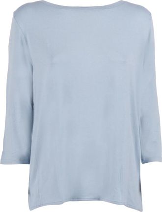Majestic Filatures T-shirt boothals driekwart mouw - Dames - Ronde hals truien - Blauw - M - Truien & Vesten