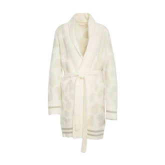 Liu Jo Belted Coats, female, Beige, Size: XS Beige Knit Coat with Shawl Collar