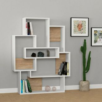 Dmora Estanter&iacute;a Khaimuk, Biblioteca 7 Estantes, Instalaci&oacute;n Mural, Estructura Marr&oacute;n, 101x22x132h Cm Blanco