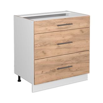 Vicco Armario De Ba&ntilde;o Fame-line, Roble Dorado, 80 X 81.6 Cm Con 3 Cajones, Sin Encimera, Vicco